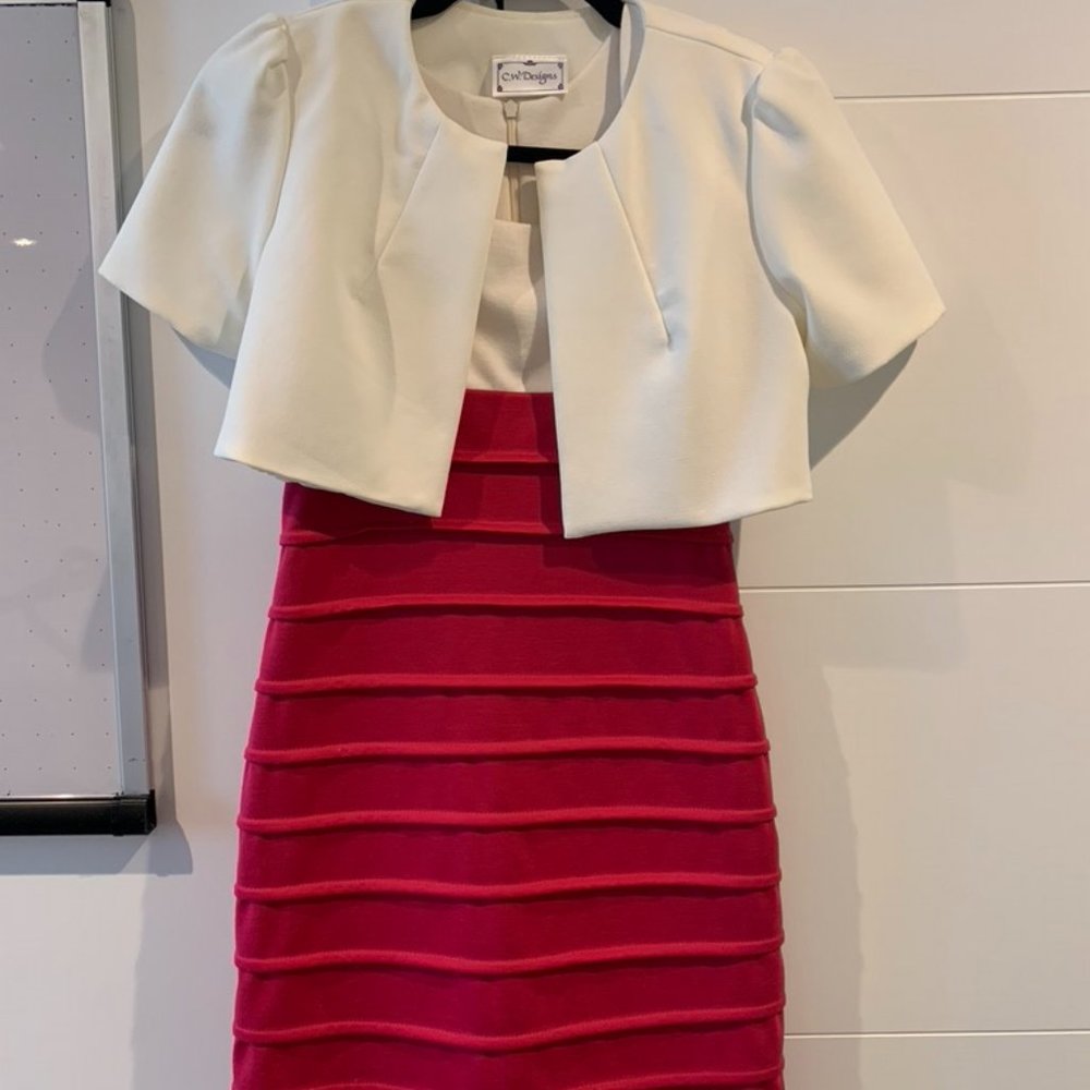 White & Pink Mini Dress with Matching Cardigan